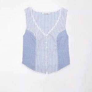 American Eagle V-Neck Corset Tank Top Vest Striped Blue White NWT